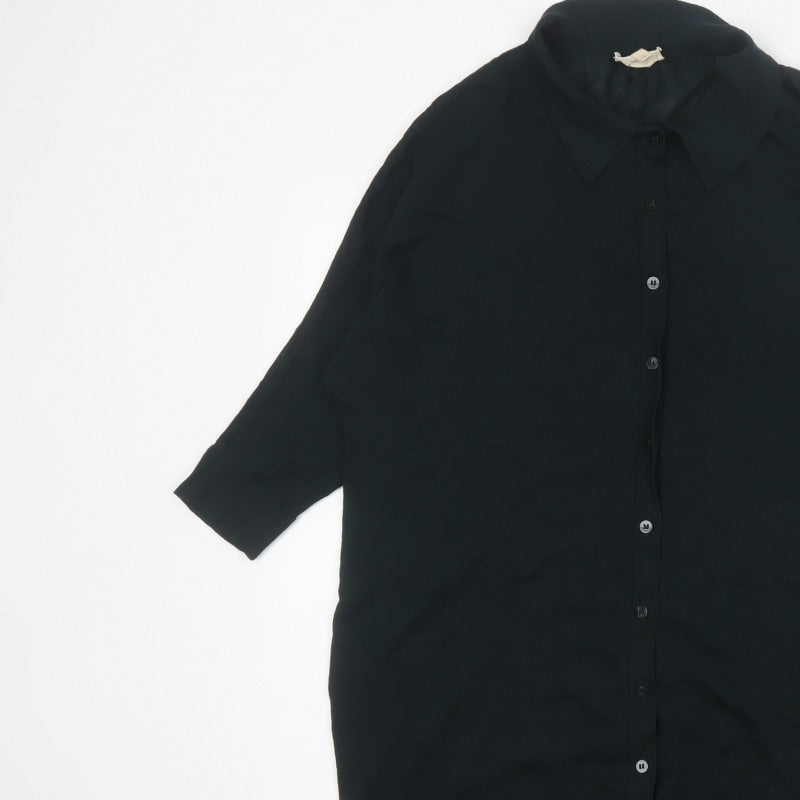 Phase Eight Women Black UK 16 Tunic Button-Up Collared Knit Shirt