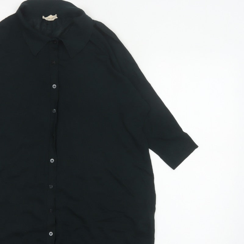 Phase Eight Women Black UK 16 Tunic Button-Up Collared Knit Shirt