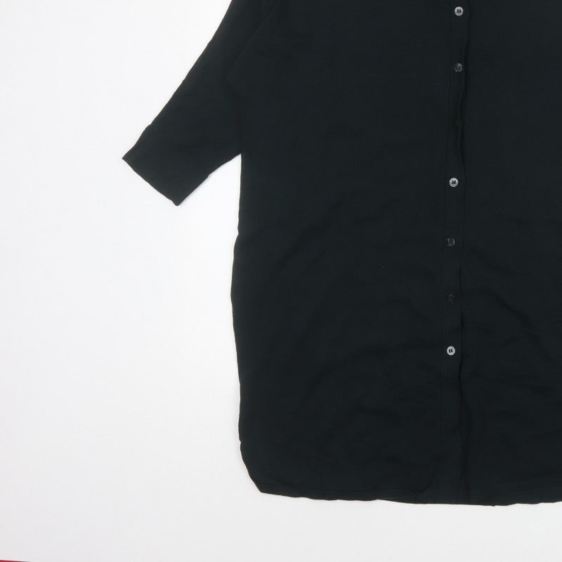 Phase Eight Women Black UK 16 Tunic Button-Up Collared Knit Shirt