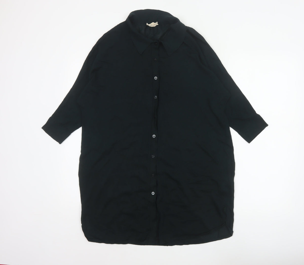 Phase Eight Women Black UK 16 Tunic Button-Up Collared Knit Shirt