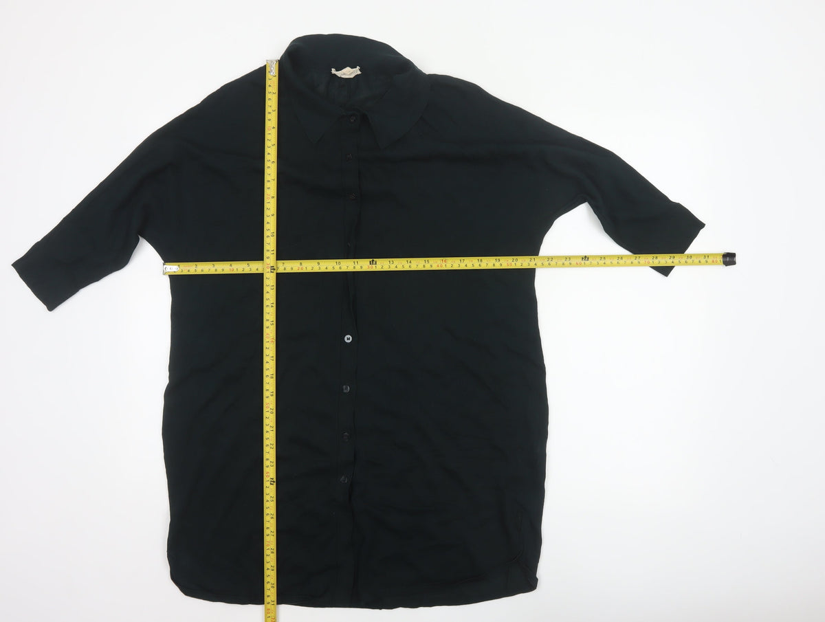 Phase Eight Women Black UK 16 Tunic Button-Up Collared Knit Shirt