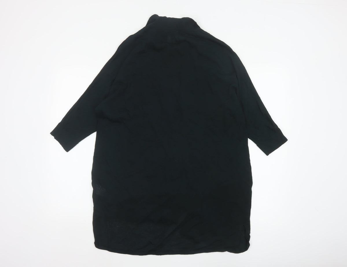 Phase Eight Women Black UK 16 Tunic Button-Up Collared Knit Shirt