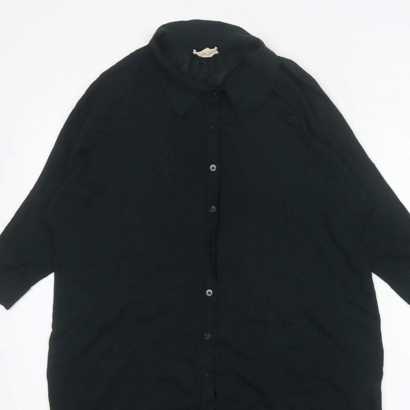 Phase Eight Women Black UK 16 Tunic Button-Up Collared Knit Shirt