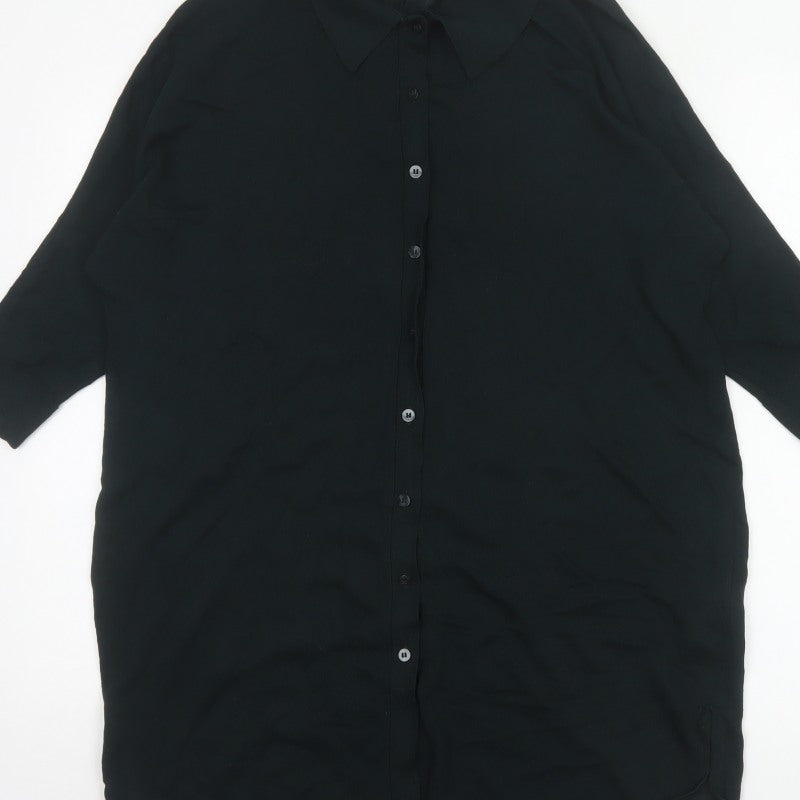 Phase Eight Women Black UK 16 Tunic Button-Up Collared Knit Shirt