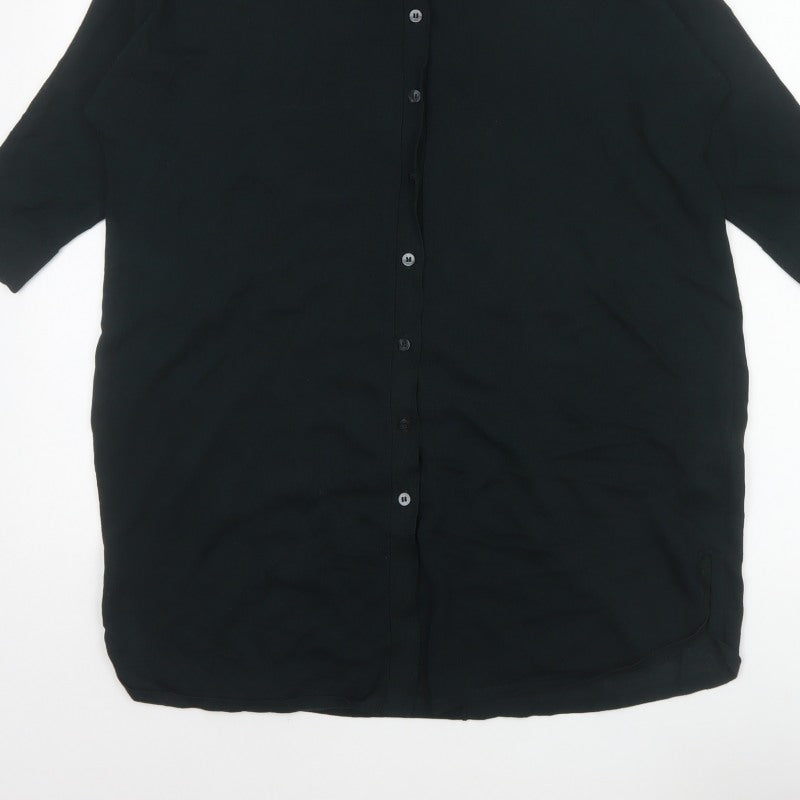 Phase Eight Women Black UK 16 Tunic Button-Up Collared Knit Shirt