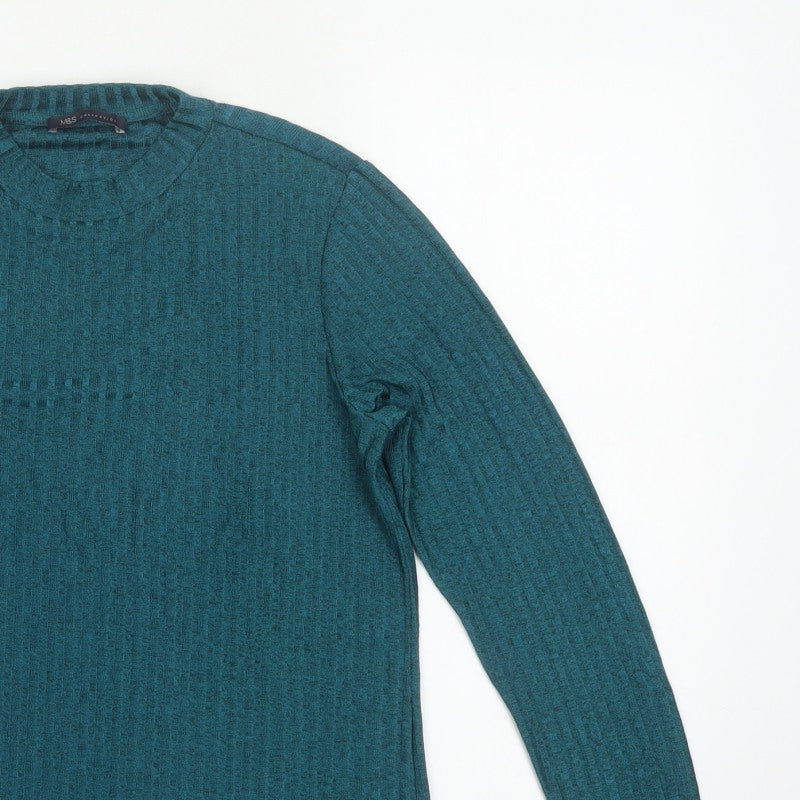 Marks and Spencer Women Green UK 14 Basic Knit Long Sleeve T-Shirt