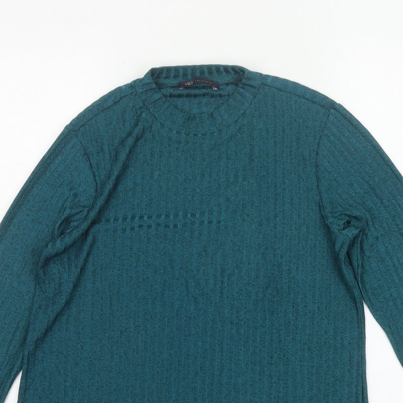 Marks and Spencer Women Green UK 14 Basic Knit Long Sleeve T-Shirt