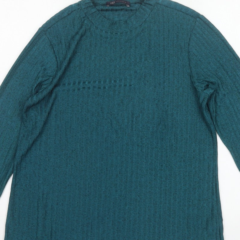 Marks and Spencer Women Green UK 14 Basic Knit Long Sleeve T-Shirt