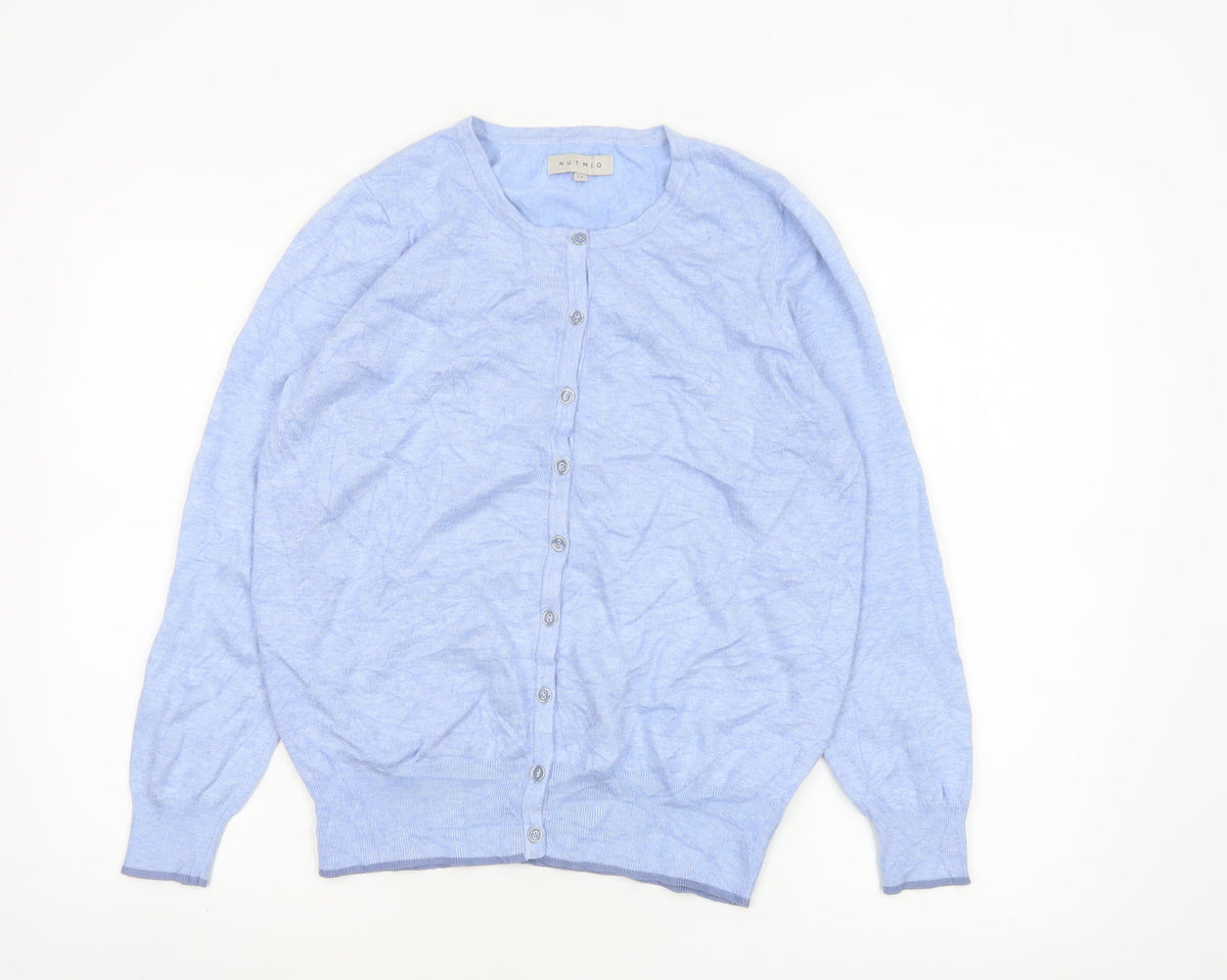 Nutmeg Women Blue Size 14 Viscose Knit Button Front Cardigan