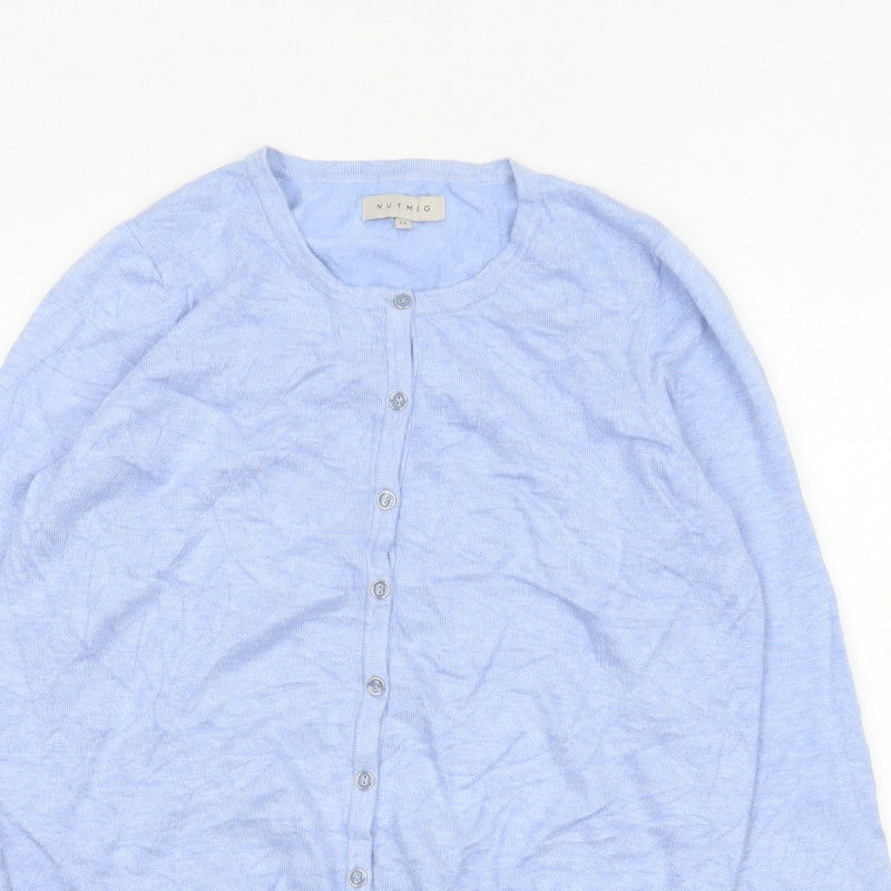 Nutmeg Women Blue Size 14 Viscose Knit Button Front Cardigan