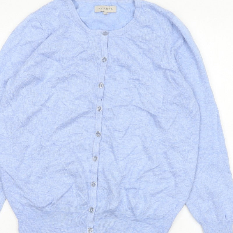 Nutmeg Women Blue Size 14 Viscose Knit Button Front Cardigan