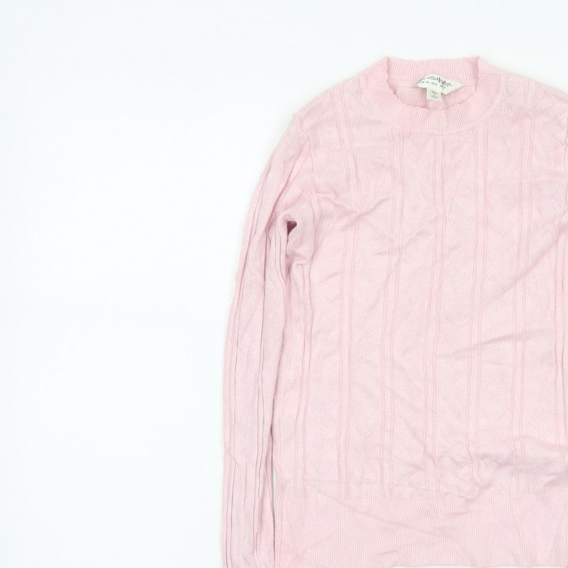 Miss Selfridge Women Pink UK 8 Cable Knit Round Neck Pullover Jumper