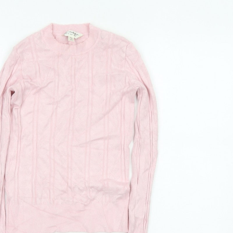Miss Selfridge Women Pink UK 8 Cable Knit Round Neck Pullover Jumper