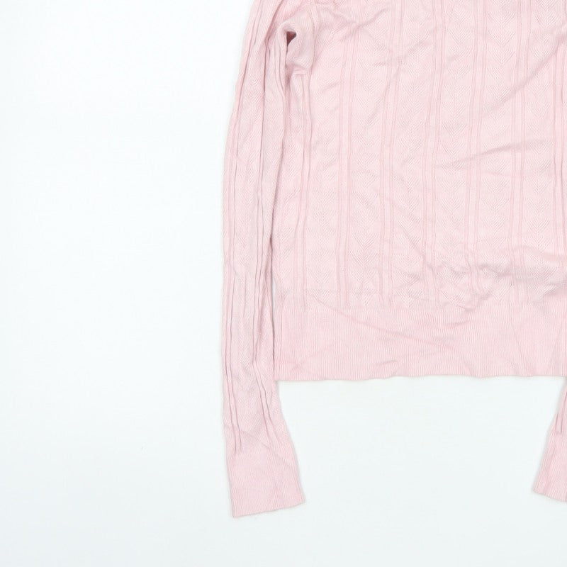 Miss Selfridge Women Pink UK 8 Cable Knit Round Neck Pullover Jumper