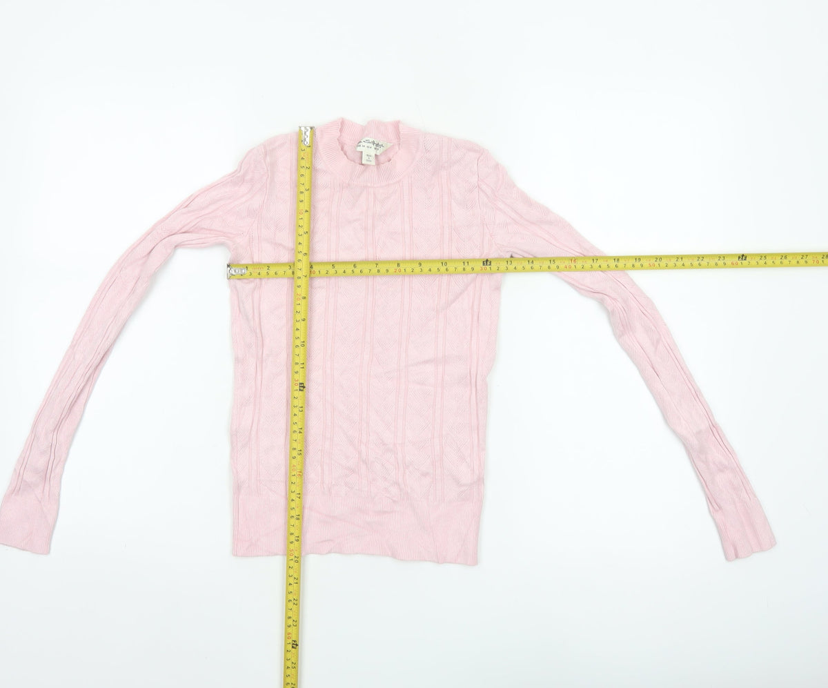 Miss Selfridge Women Pink UK 8 Cable Knit Round Neck Pullover Jumper