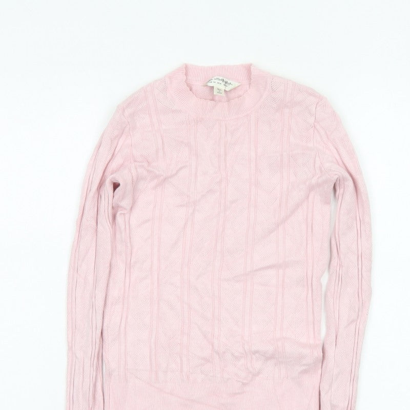 Miss Selfridge Women Pink UK 8 Cable Knit Round Neck Pullover Jumper
