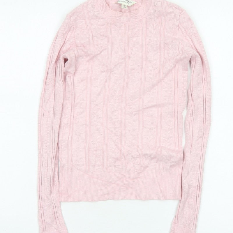 Miss Selfridge Women Pink UK 8 Cable Knit Round Neck Pullover Jumper