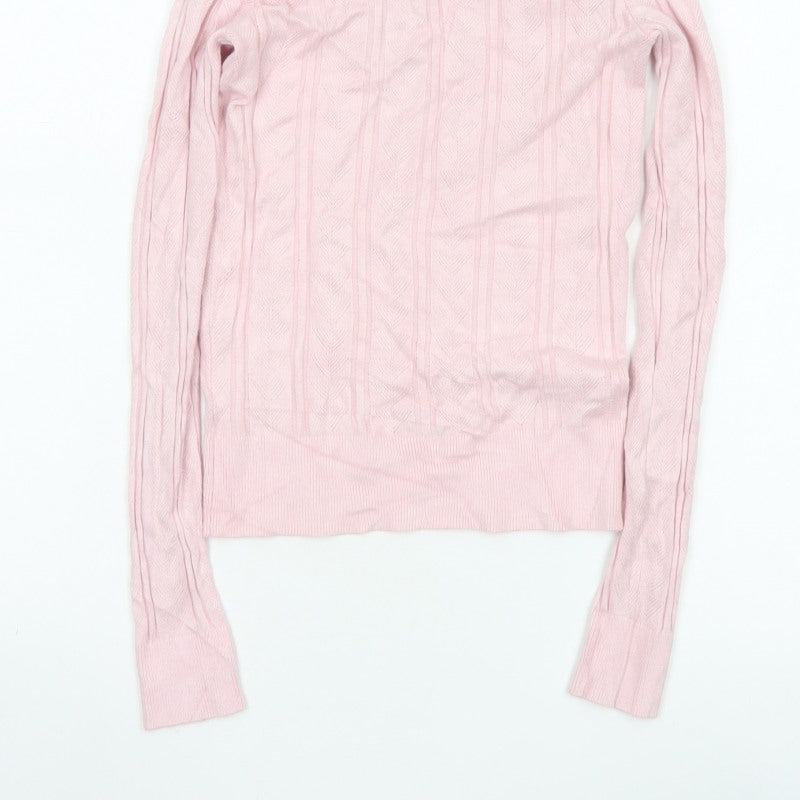 Miss Selfridge Women Pink UK 8 Cable Knit Round Neck Pullover Jumper
