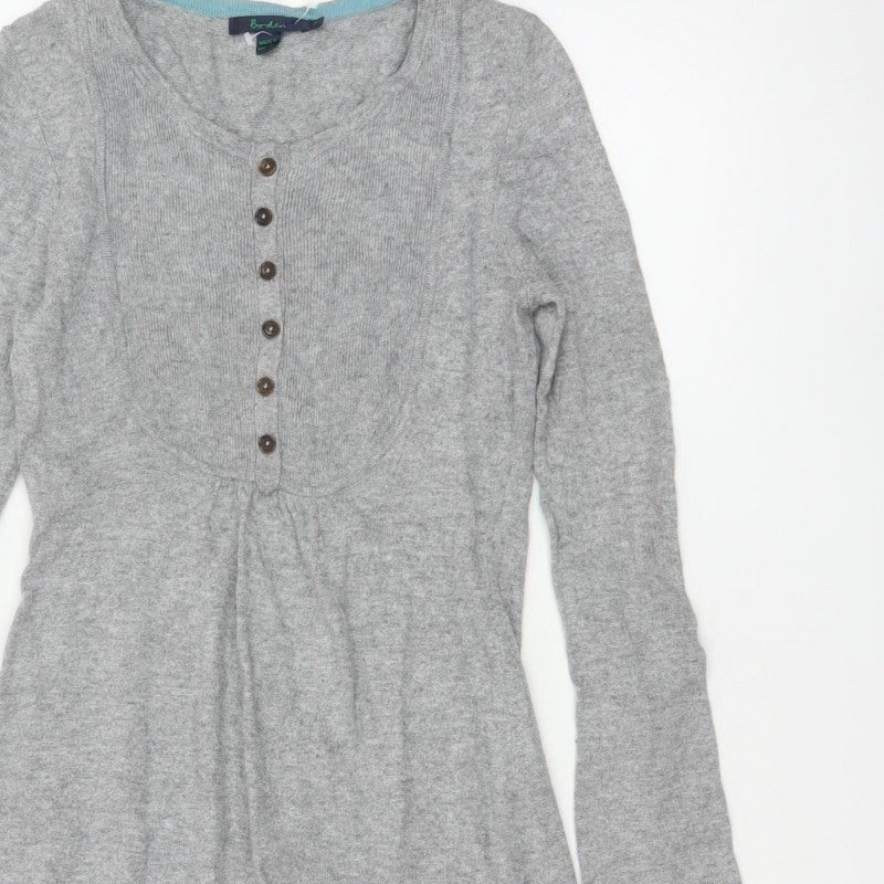 Boden Women Grey Knit Henley Button Jumper Dress Size 8