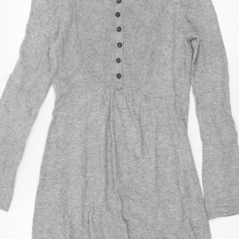 Boden Women Grey Knit Henley Button Jumper Dress Size 8