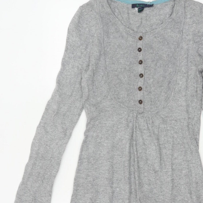Boden Women Grey Knit Henley Button Jumper Dress Size 8