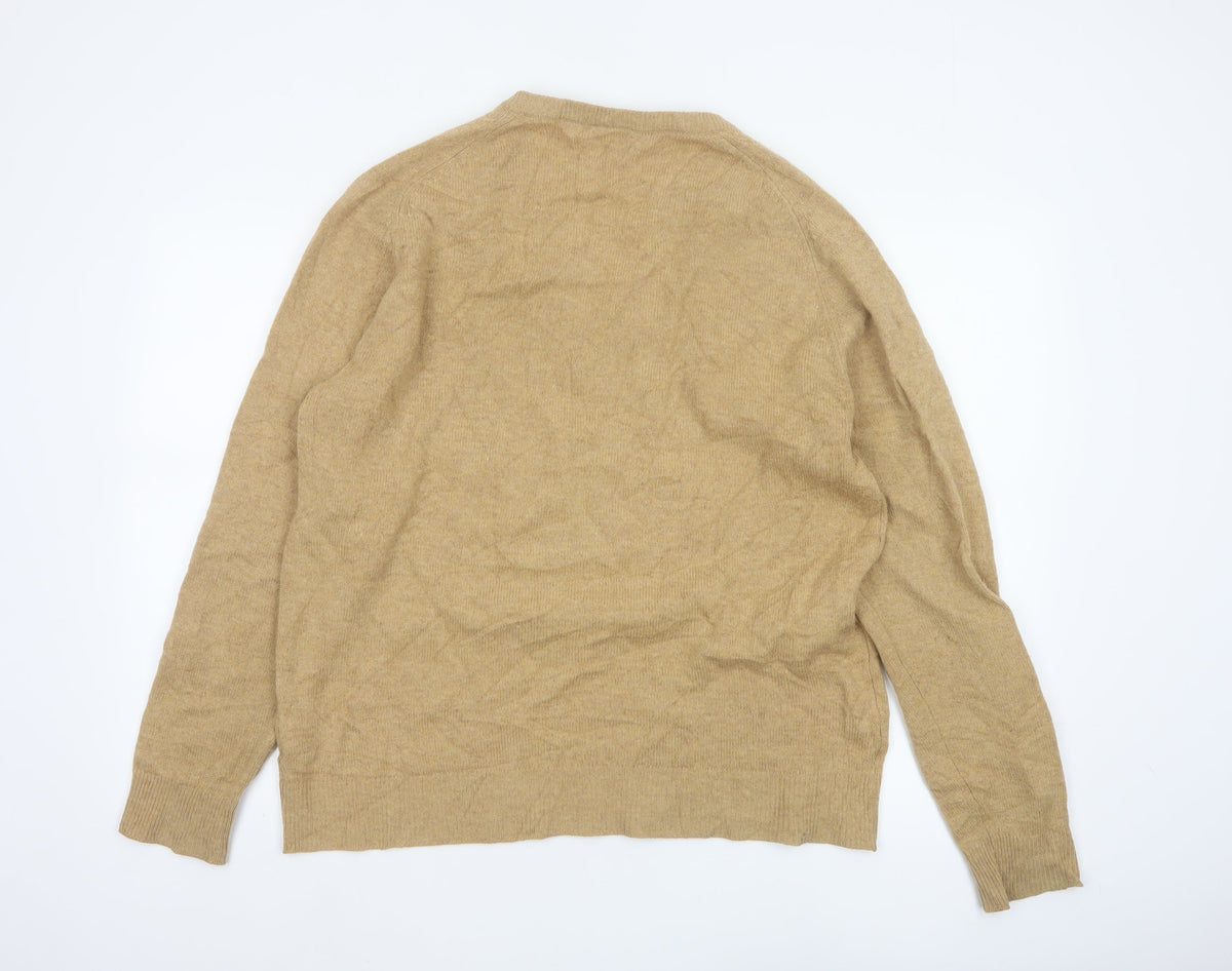Pringle of Scotland Men’s Beige M Lambswool V-Neck Logo Pullover Jumper