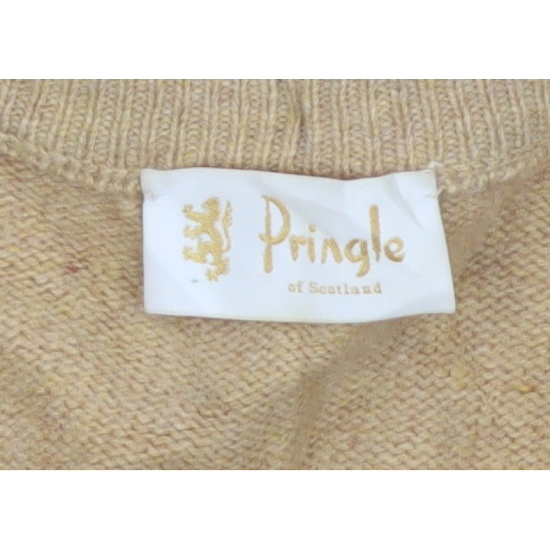 Pringle of Scotland Men’s Beige M Lambswool V-Neck Logo Pullover Jumper