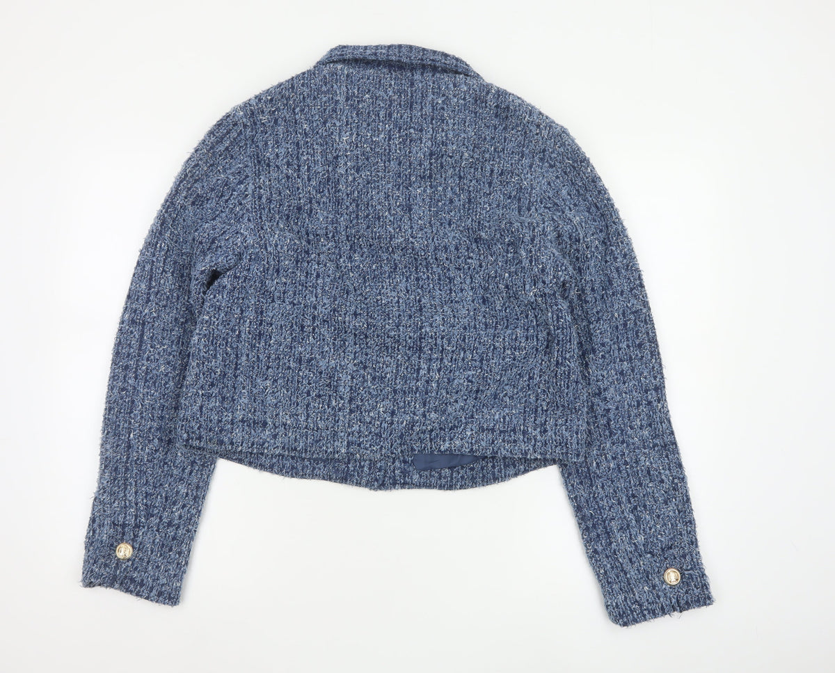 M&S Women’s Blue UK 12 Cropped Bouclé Knit Button Jacket