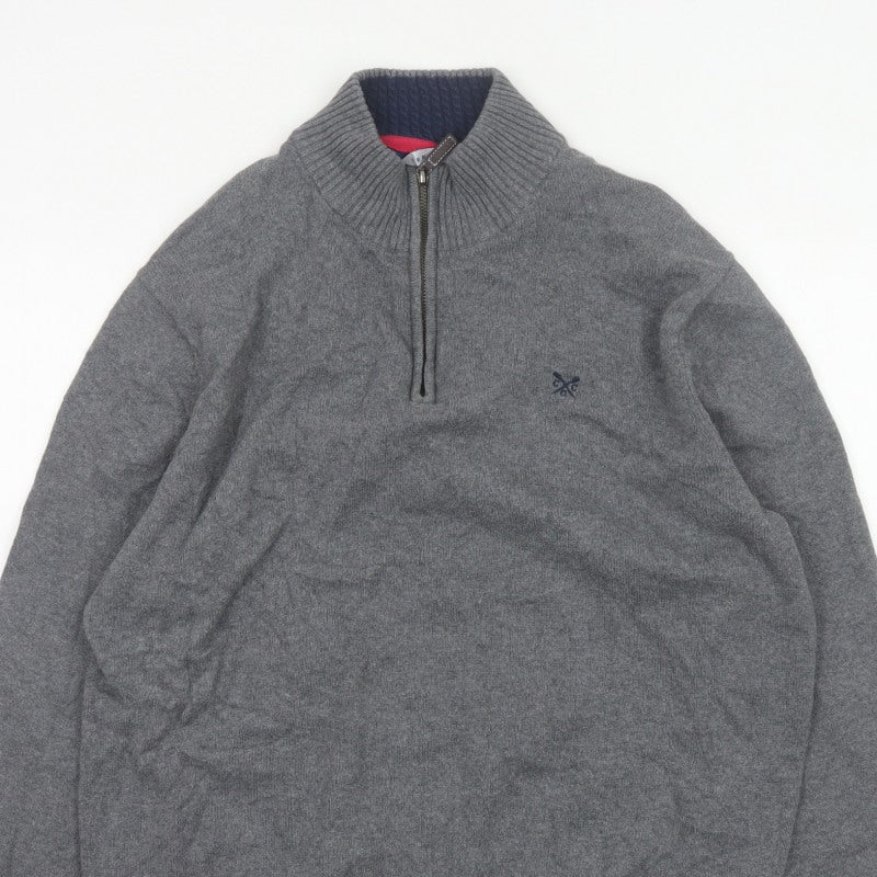 Crew Clothing Co. Men’s Grey XXL 1/4 Zip Cotton Cashmere Jumper