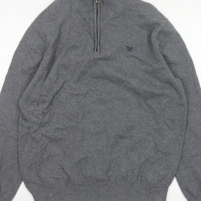 Crew Clothing Co. Men’s Grey XXL 1/4 Zip Cotton Cashmere Jumper