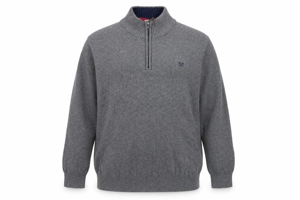 Crew Clothing Co. Men’s Grey XXL 1/4 Zip Cotton Cashmere Jumper