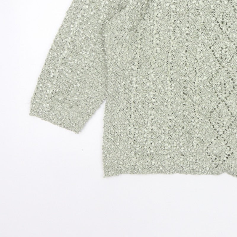 Elizabeth Scott Women Green S/M Open Knit V-Neck Pullover Jumper