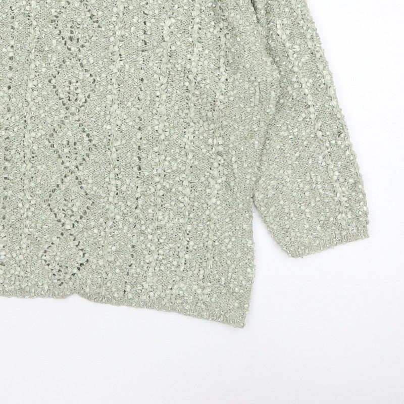 Elizabeth Scott Women Green S/M Open Knit V-Neck Pullover Jumper