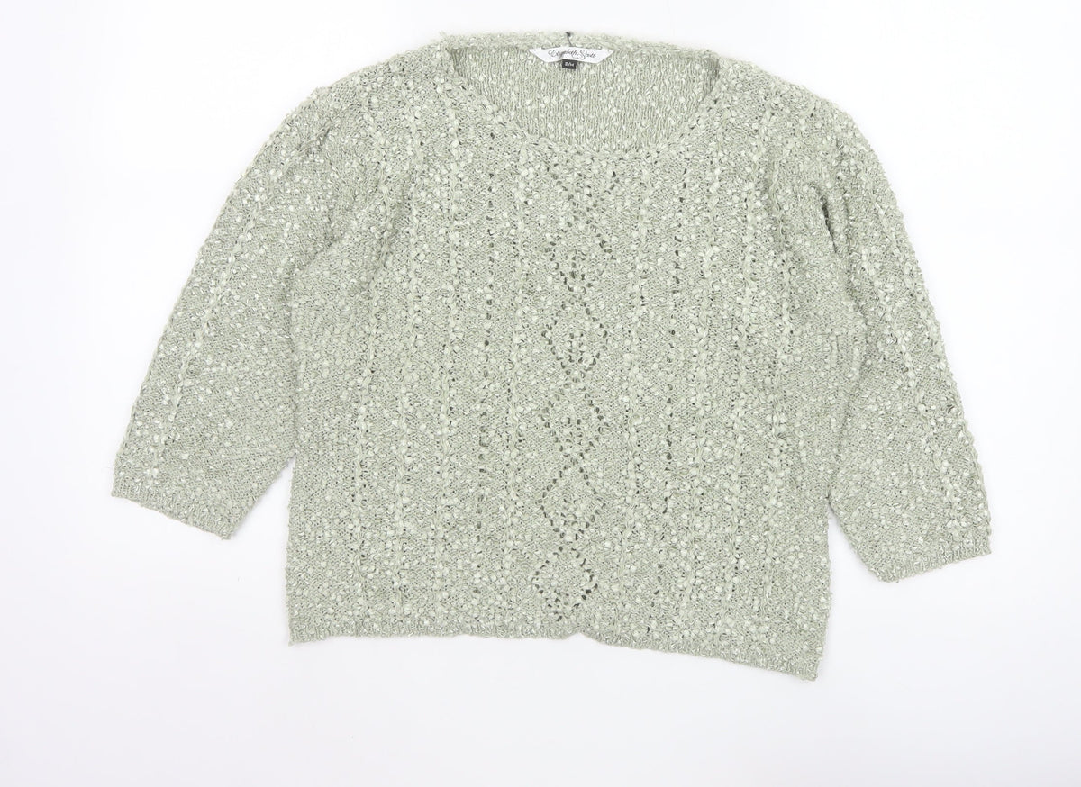 Elizabeth Scott Women Green S/M Open Knit V-Neck Pullover Jumper