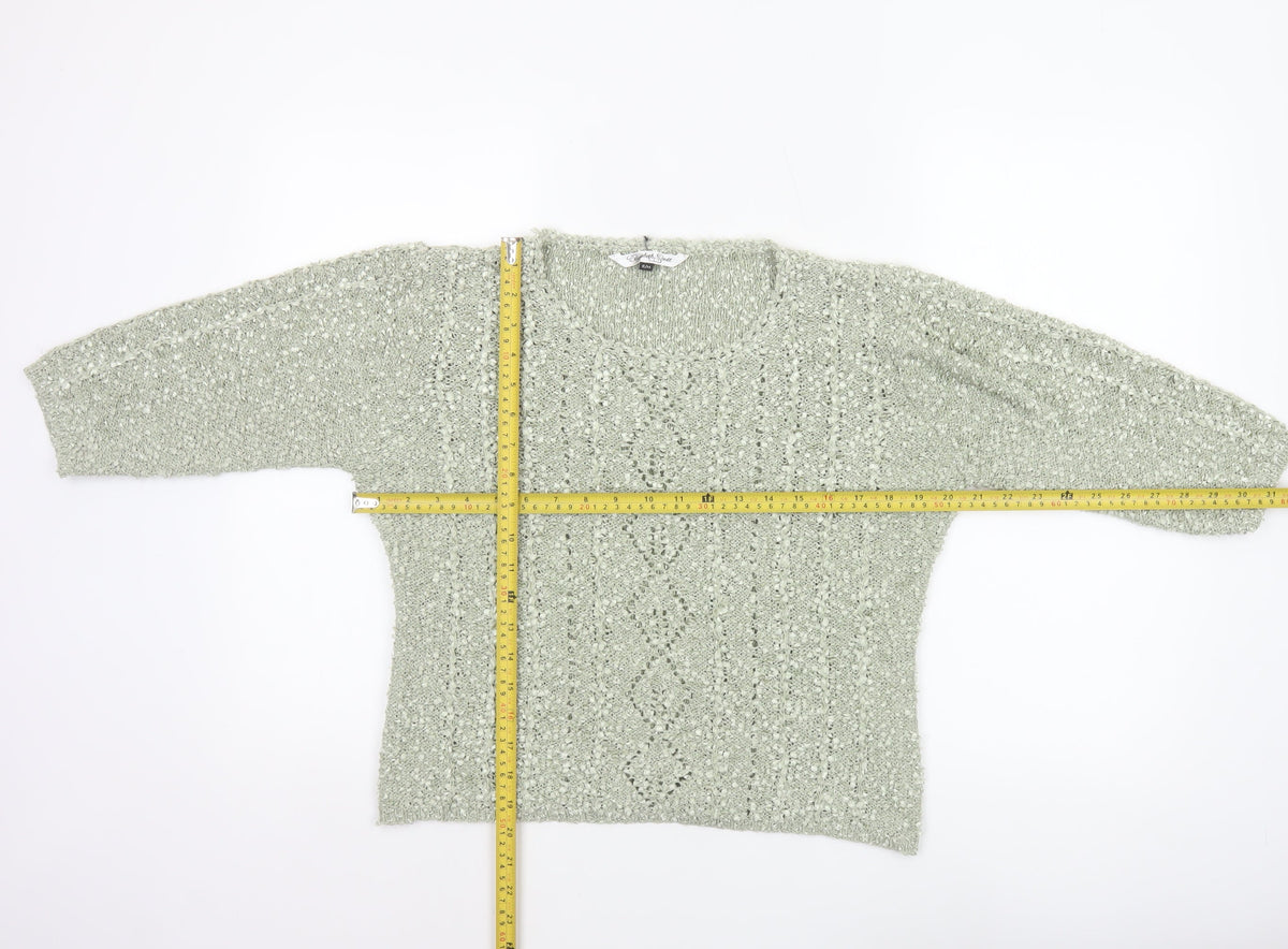 Elizabeth Scott Women Green S/M Open Knit V-Neck Pullover Jumper