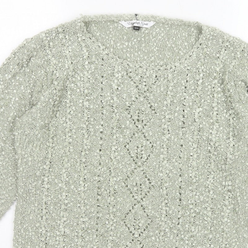 Elizabeth Scott Women Green S/M Open Knit V-Neck Pullover Jumper