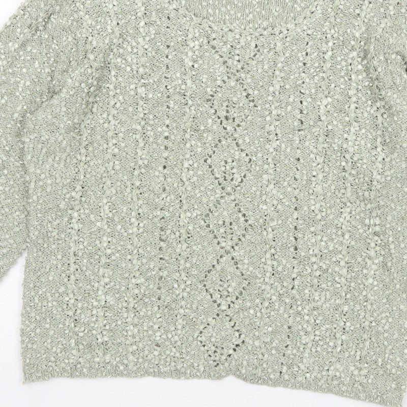 Elizabeth Scott Women Green S/M Open Knit V-Neck Pullover Jumper