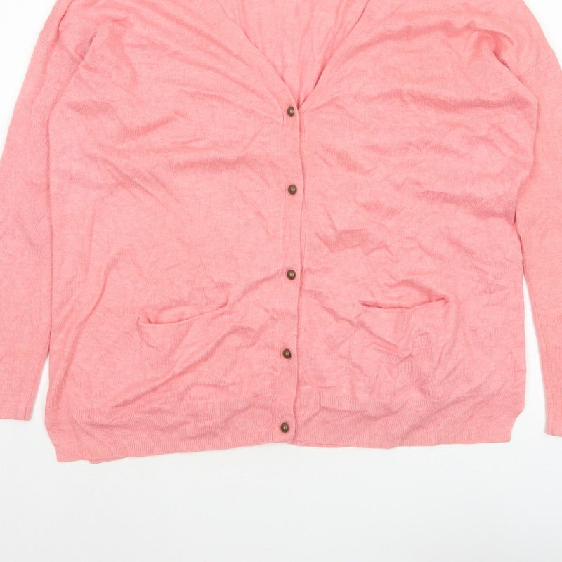 South Women’s Pink V-Neck Button Cardigan UK 12 Fine Knit Pockets