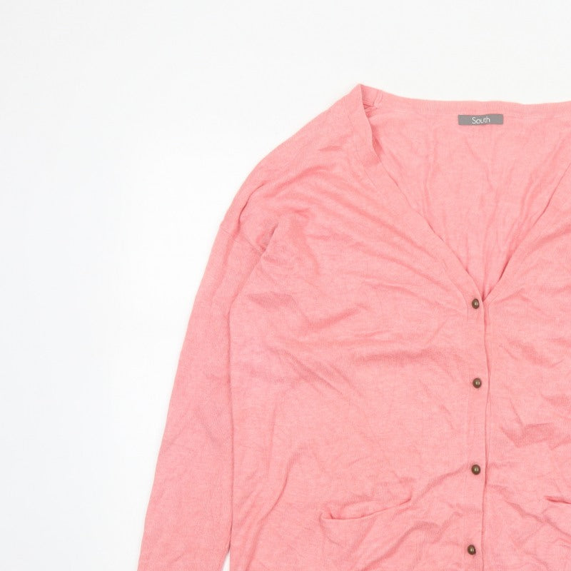 South Women’s Pink V-Neck Button Cardigan UK 12 Fine Knit Pockets