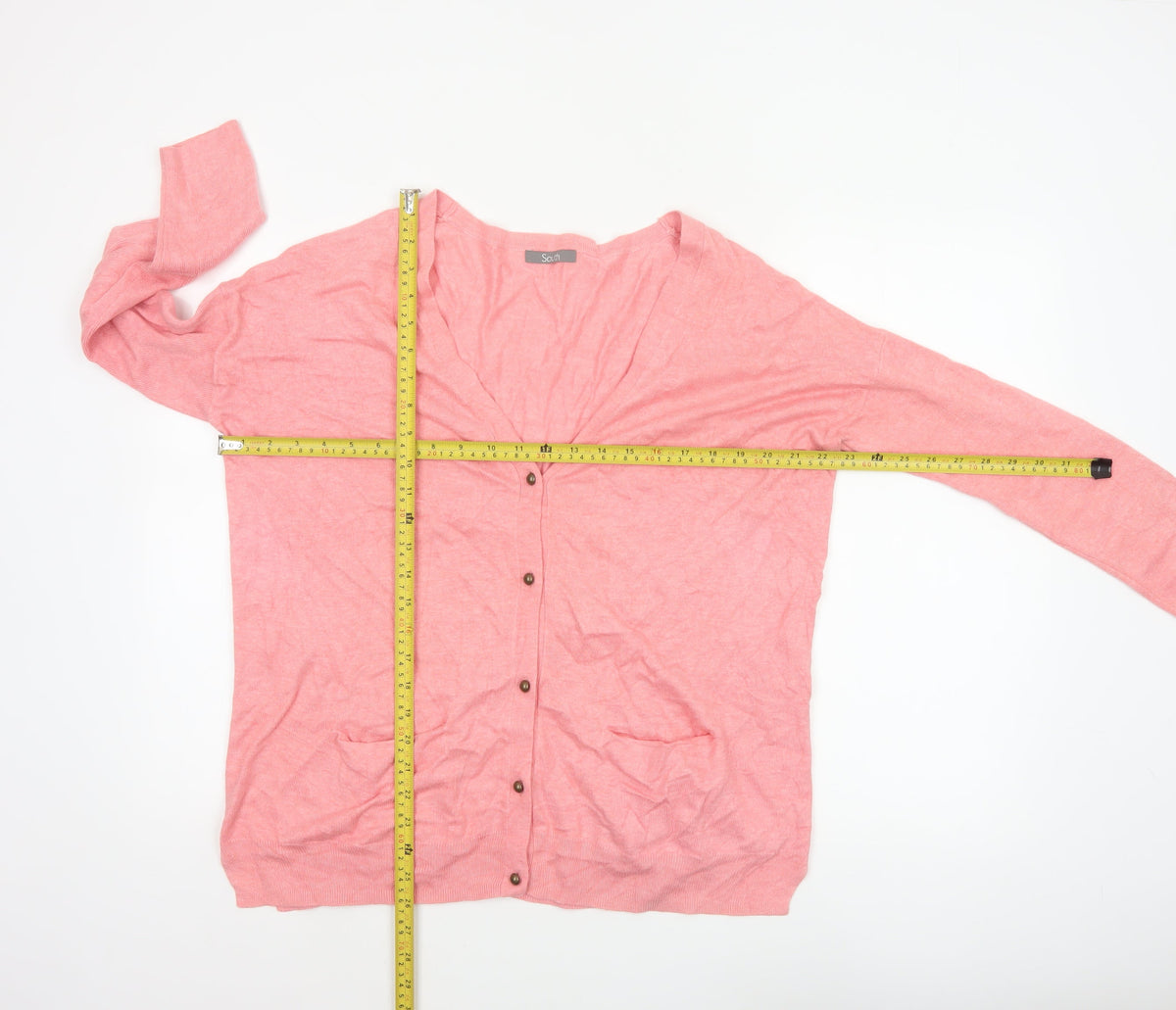 South Women’s Pink V-Neck Button Cardigan UK 12 Fine Knit Pockets