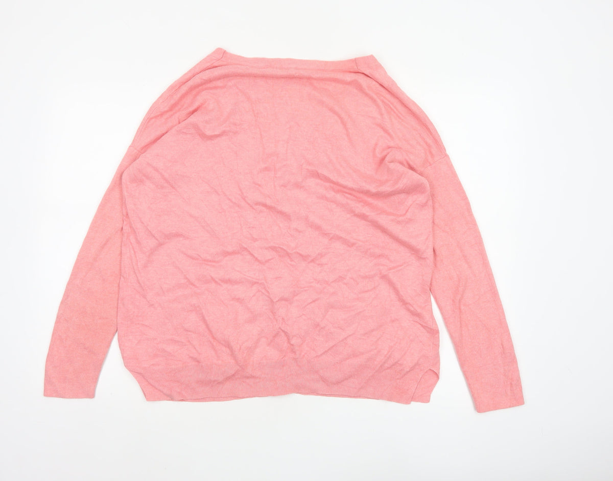 South Women’s Pink V-Neck Button Cardigan UK 12 Fine Knit Pockets
