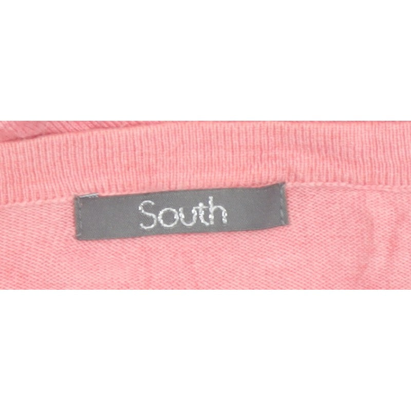 South Women’s Pink V-Neck Button Cardigan UK 12 Fine Knit Pockets