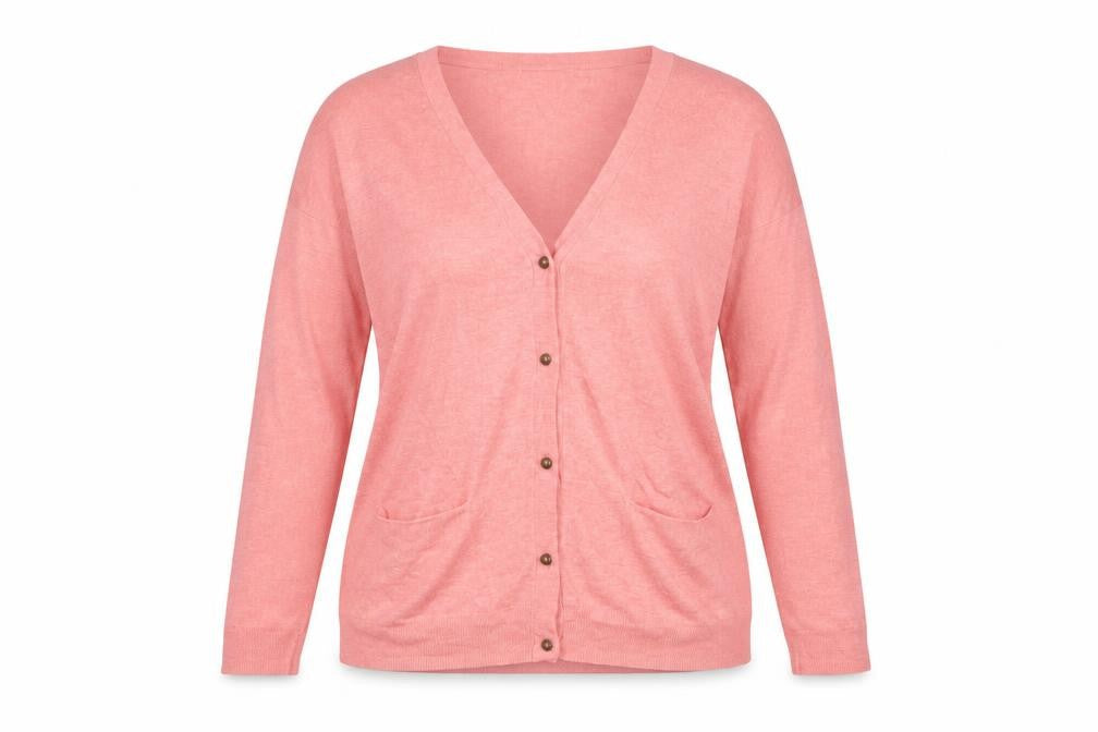 South Women’s Pink V-Neck Button Cardigan UK 12 Fine Knit Pockets