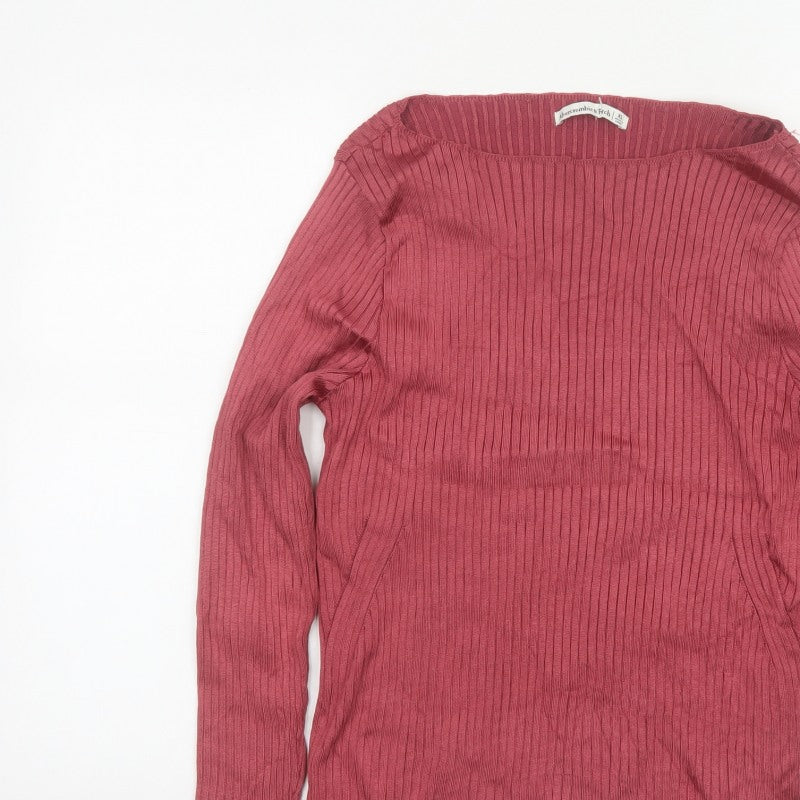 Abercrombie & Fitch Women’s Pink XL Ribbed Square Neck Jumper