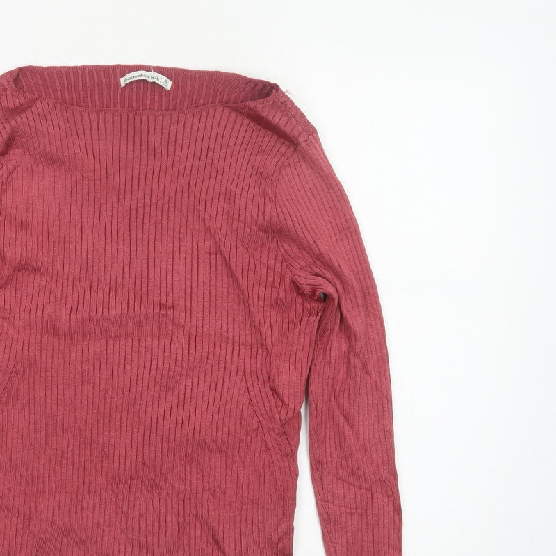 Abercrombie & Fitch Women’s Pink XL Ribbed Square Neck Jumper