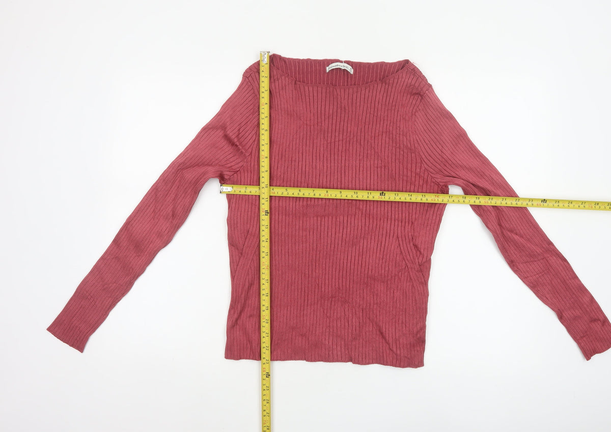 Abercrombie & Fitch Women’s Pink XL Ribbed Square Neck Jumper