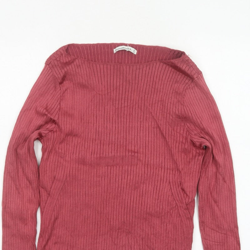 Abercrombie & Fitch Women’s Pink XL Ribbed Square Neck Jumper