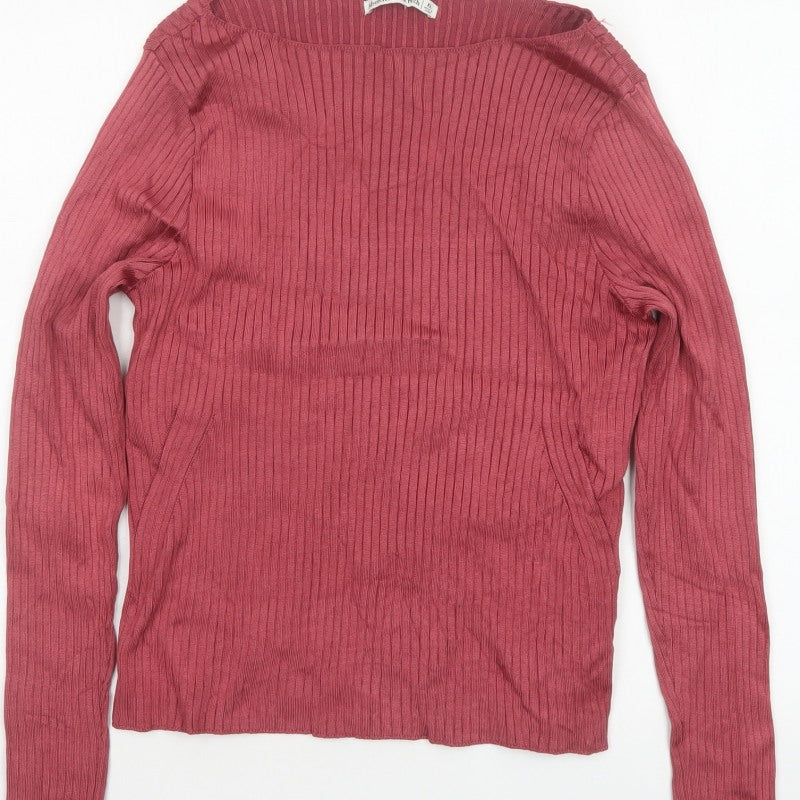 Abercrombie & Fitch Women’s Pink XL Ribbed Square Neck Jumper