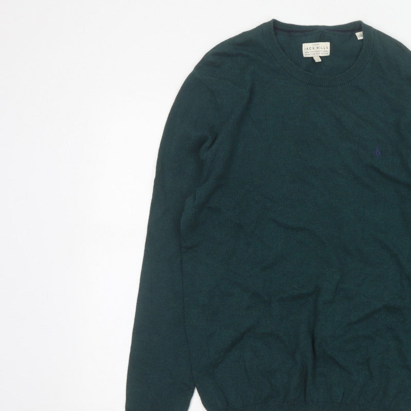 Jack Wills Men’s Green S Cotton Cashmere Logo Crew Neck Pullover Jumper