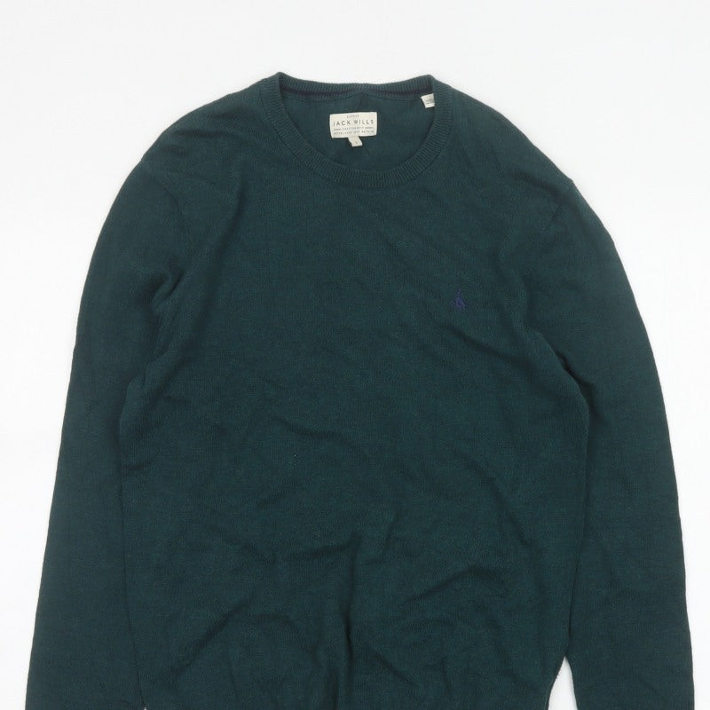 Jack Wills Men’s Green S Cotton Cashmere Logo Crew Neck Pullover Jumper